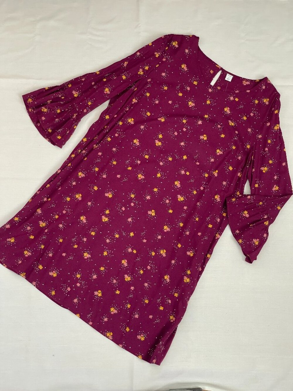 NWT Old Navy Magenta 3/4 sleeve lightweight dress with pink and yellow florals